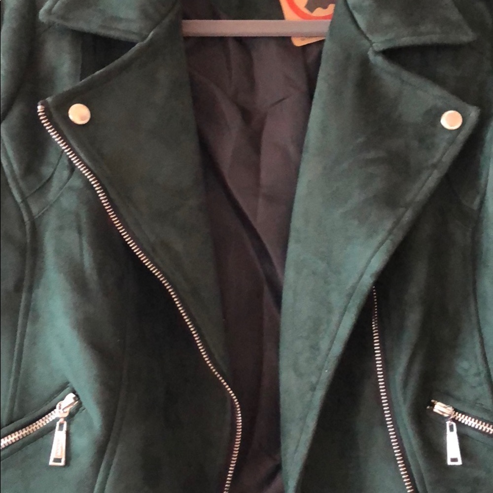 Jou Jou Dark Green Suede Moto Jacket - Picture 2 of 3